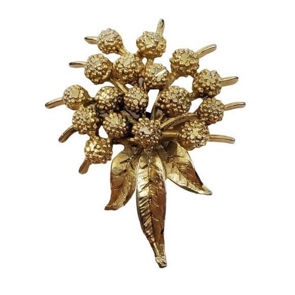 Mamselle Floral Pin Brooch Gold Tone Textured‎ Bouq